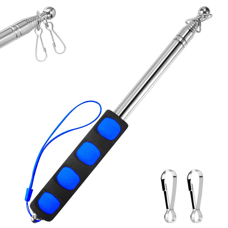 BONWIN 1.6M Telescopic Handheld Flagpoles with Clips  5.25 Feet Thick Portable Stainless Steel Telescopic Banner Flag Pole - Tour Guide Flag Pole - Teaching Pointer Stick (5 Ft  Blue Black 1 Pack) - Image 1